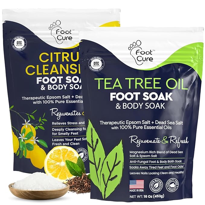 FOOT CURE Tea Tree & Citrus Foot Soak with Epsom Salt – Supports Tired Feet, Softens Calluses, and Refreshes (Pack of 2)