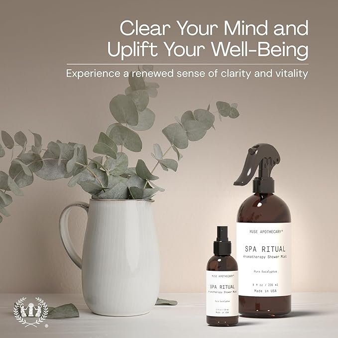 Muse Apothecary Spa Ritual Pure Eucalyptus Oil Shower Mist - Eucalyptus Spray for Shower, Spa, Bath, and Linen - Aromatherapy Eucalyptus Essential Oil Spray - 8oz, 2 Pack