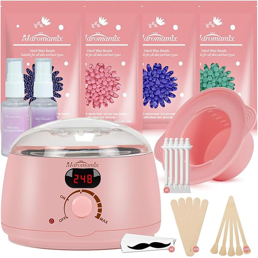 Waxing Kit -Digital Wax Warmer Machine for Hair Removal with 4 Packs of Hard Wax Beads & Silicone Pot for Full Body, Legs, Face, Eyebrows, Bikini, Brazilian at Home Waxing Kit for Women Men