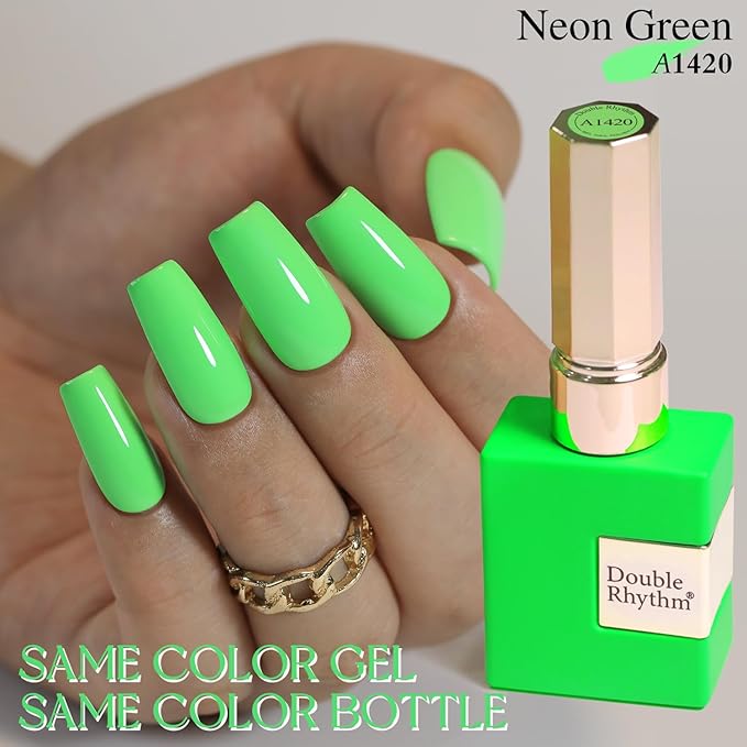 Double Rhythm 15ML Gel Nail Polish Pure Sheer Same Color Same Bottle Soak Off Gel Polish Art Manicure Salon DIY at Home for Women (Neon Light Green-A1420)