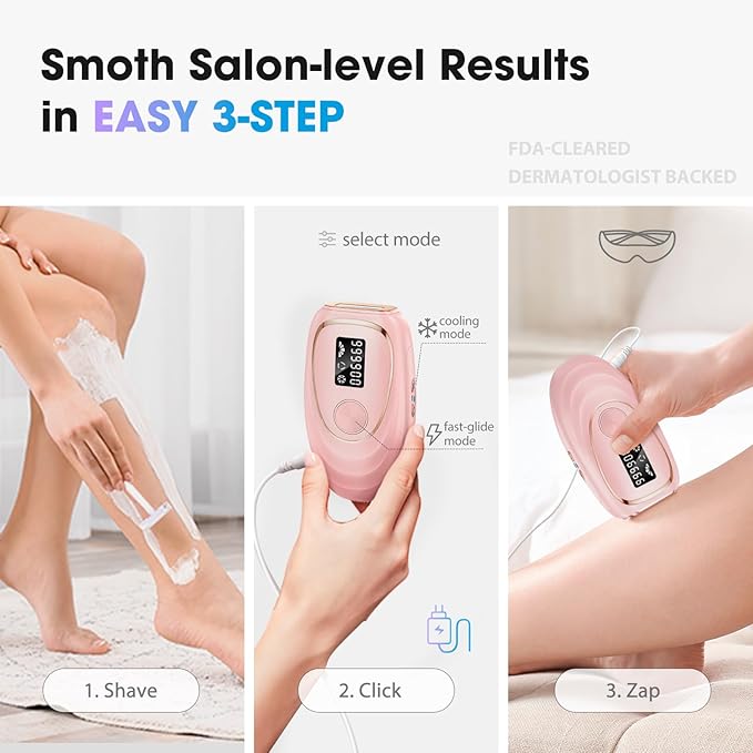 Laser Hair Removal Device, at-Home IPL Hair Removal for Women & Men - Safe 45°F Ice-Cooling Contact for Painless & Long-Lasting Results, 86% Hair Reduction in 3 Weeks for Full Body, Hot Pink