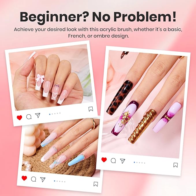 Beetles Acrylic Nail Brush - 3pcs Size 6/10/14 Kolinsky Acrylic Nail Brushes with Cleaner Tool for Acrylics Powder, Nails Extension, 3D Carving Nails Art Tools Home DIY Salon Manicure Design Tool