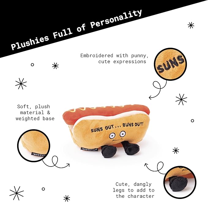 Punchkins Hot Dog Plushie - Suns Out, Buns Out Cute Hot Dog Plush, Sassy & Funny Food Plush Toy for Gifting