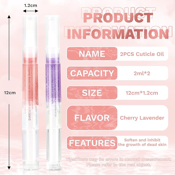 2PCS Cuticle Oil Pens for Nail Care,Cuticle Revitalizer Oil Pen with Soft Brush,Cuticle Oil to Prevent Nail Cracking and Dry (Cherry & Lavender Flavor)