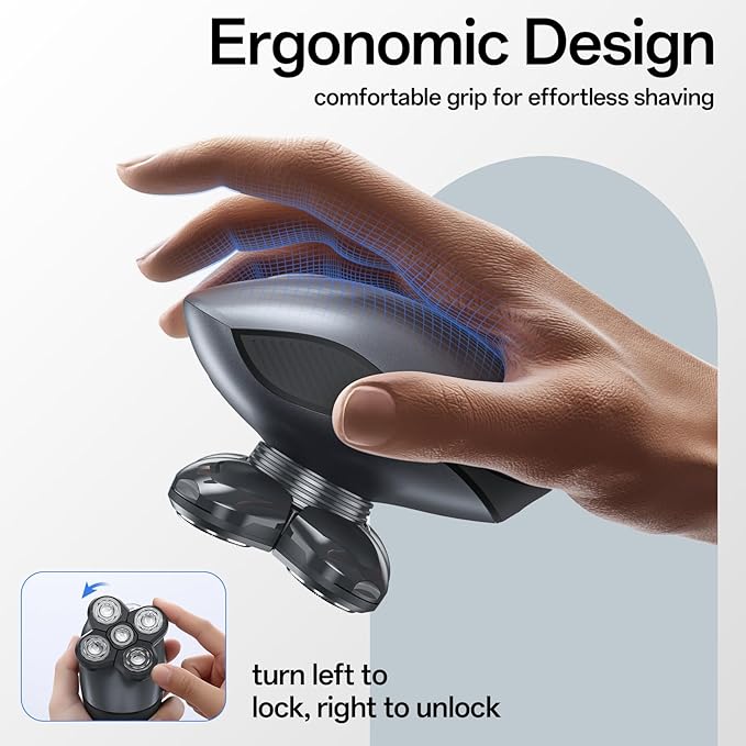 Electric Razor for Men, Head & Body Hair Shaver for Men, Cordless Rechargeable Wet/Dry Bald Head & Groin Waterproof Razor with Rotary Blades,Clippers, Beard Trimmer,Nose Trimmer, Brush (Gray)