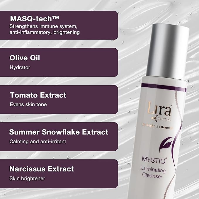 Lira Clinical MYSTIQ iLuminating Cleanser - Moisturizing Face Wash with Vitamin C, Orange Plant Stem Cells, and Plant Extracts - Gentle Facial Cleanser Supports Skin Barrier and Hydration - 6 Oz
