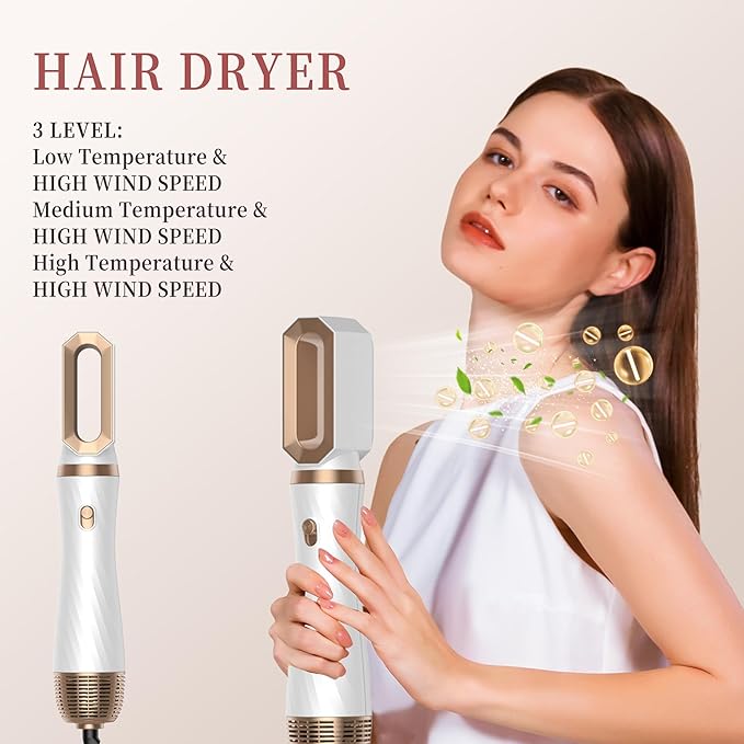 6 in 1 Hair Dryer Brush, Upgrade Detachable Blow Dryer Brush Air Styler Wrap Air Curler, Negative Ion Blow Dryer Hot Styler, Travel Hair Styling Tool for Straight/Curl/Drying/Smoothing