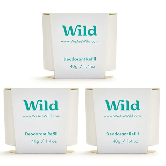 Wild - Refillable Deodorant - Fresh Cotton & Sea Salt Refill Trio Pack - Vegan - Aluminum Free - Long Lasting Protection - 3 Pack of 1.41oz Refills