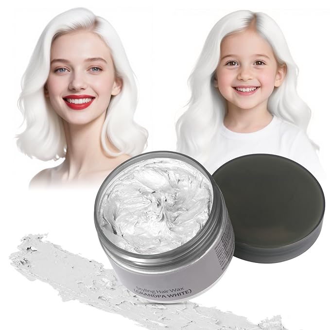 White Hair Color Wax - Temporary & Washable Hair Styling Mud Gel for Men, Women, Kids,For Halloween, Cosplay, Party, Crazy Hair Day & Children's Day