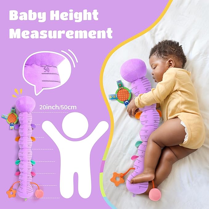 Baby Toys 6-12 Months Music Caterpillar Infant Toys Stuffed Animals 0-3-6 Months Teething Tummy Time Sensory Toys with Mirror Rattle&Pull String for Boys Girls Birthday Gifts|Lavender Purple
