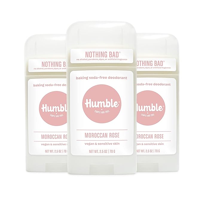 HUMBLE BRANDS Aluminum-Free Deodorant, Vegan and Cruelty- free, Formulated for Sensitive Skin, Moroccan Rose, 3 Pack, 2.5 Ounce