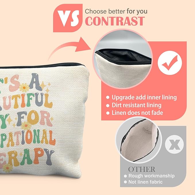 Occupational Therapy Gifts Makeup Bag for Women, Occupational Therapist Gifts for Women, Boho Therapy Cosmetic Bag for Purse, OT Gift Makeup Zipper Pouch