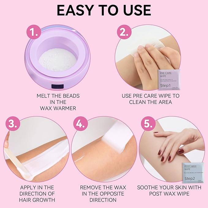 Digital Wax Warmer - Beginner-Friendly Waxing Kit with Smart Temp Control, 6 Packs (3 Colors) Wax Beads for Targeted Hair Removal - Ideal for Body, Bikini, face, Home Salon Use