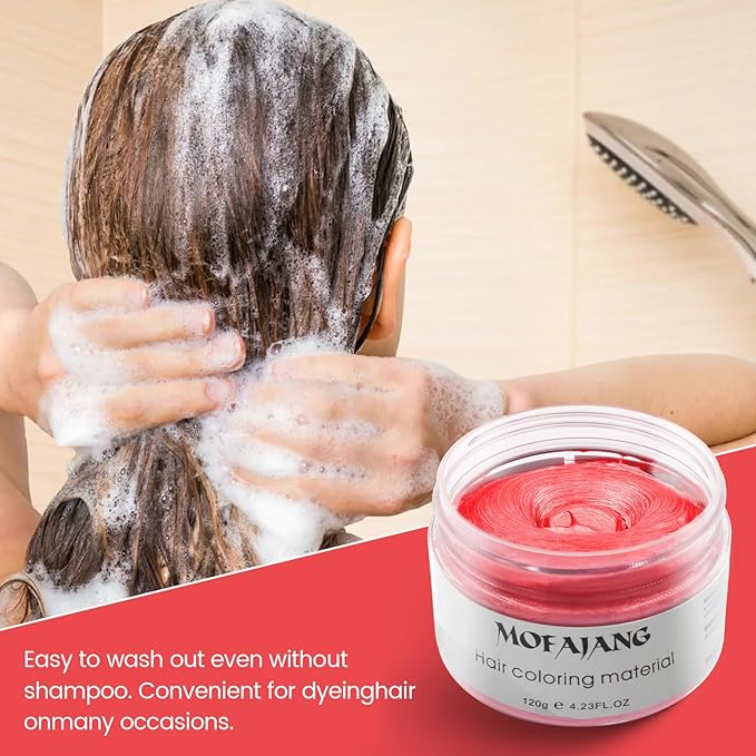 Red Temporary Hair Color Wax - SOVONCARE Washable Hair Dye for Men & Women, All-Day Hold Disposable Hair Styling Clays for Party, Cosplay & Daily 4.23 oz