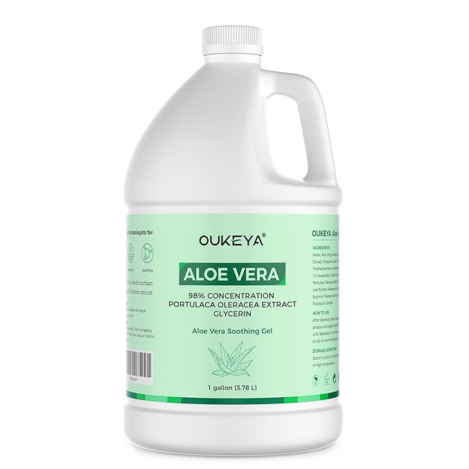 OUKEYA 1 Gallon, Aloe Vera Gel – Soothing, Hydrating, and Nourishing for Face & Body | 98% Natural Aloe Vera, Pure & Organic for After Sunburn Relief, Skincare & Hair Hydration, Calming Moisturizing