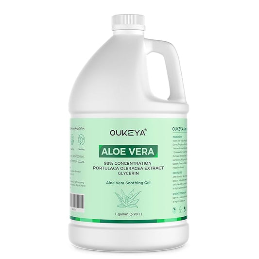 OUKEYA 1 Gallon, Aloe Vera Gel – Soothing, Hydrating, and Nourishing for Face & Body | 98% Natural Aloe Vera, Pure & Organic for After Sunburn Relief, Skincare & Hair Hydration, Calming Moisturizing