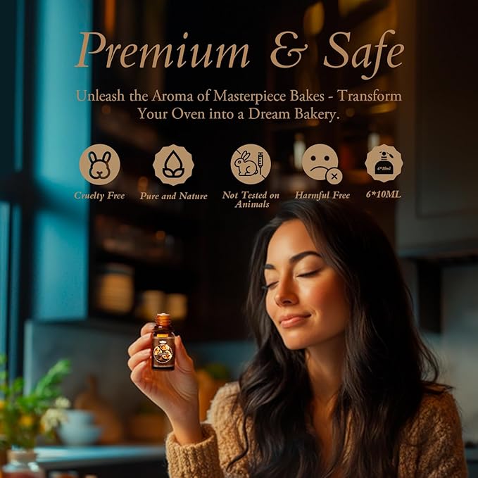 Bakery Essential Oils Set, Fragrance Oil for Diffusers for Father's Day, Candle Making, Aromatherapy Scented Oil Gift for Men - Vanilla Bean, Cookies, Chocolate Crepes, Cupcakes, Cinnamon Rolls, Bread