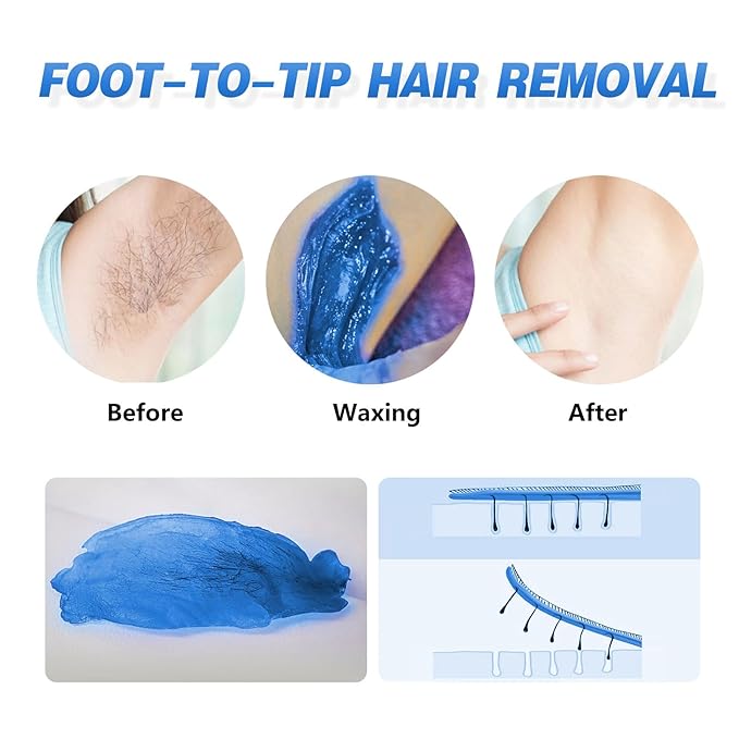 0.6 lb Hard Wax Beads for Hair Removal, Brazilian Waxing Beads for Sensitive Skin Bikini Body Face Nose Coarse and Fine Hair, 9.6 oz Blue Stripless Wax Bean, Women Men Beginner-Friendly Home