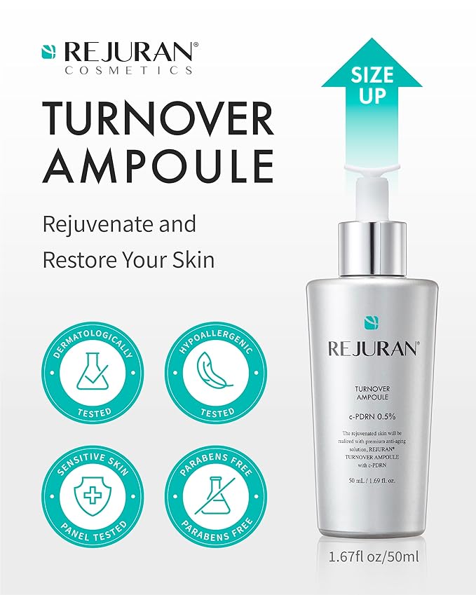 REJURAN® Turnover Ampoule, c-PDRN® [Larger Size] - Original Salmon DNA PDRN Face Serum for Rejuvenation, Firming, Hydration & Youthful Glow, Smooths Skin Texture. Korean Skincare (1.69 fl oz)
