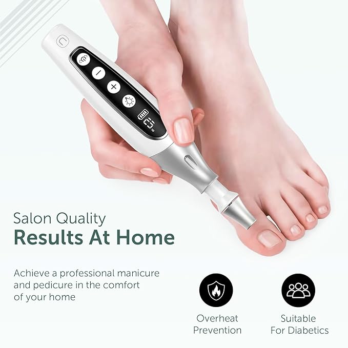 PediLux Pro Professional Manicure Pedicure Kit, Cordless Electric Nail File Drill Set, Thick Toenail Grinder, Toe Nail Dremel Tools, Filer, Buffer, Sander, Remove Cuticles, Callus for Men & Women