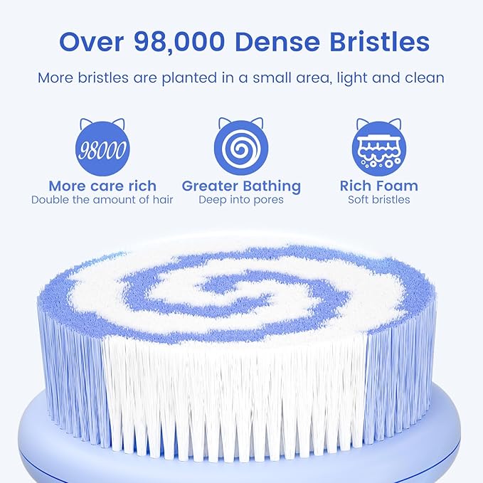 Electric Back Scrubber for Shower Body Brush, Waterproof Shower Body Scrubber for Cleansing, Massaging, Rechargeable Bath Brush for Kids & Adults with 2 Heads & 3 Speed Modes, Milk White XY0