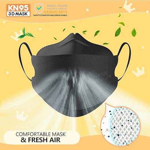 Kids KN95 Face Masks for Children 100 Pack, Breathable Comfortable and Disposable KN95 Mask, Black