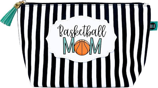 Brooke & Jess Designs Sports Mom Basketball Pouch Gifts for Women Striped Makeup Bags Cosmetic Bag Travel Toiletry Makeup Pouch Pencil Bag with Zipper Best Birthday Just Because Mother Gifts