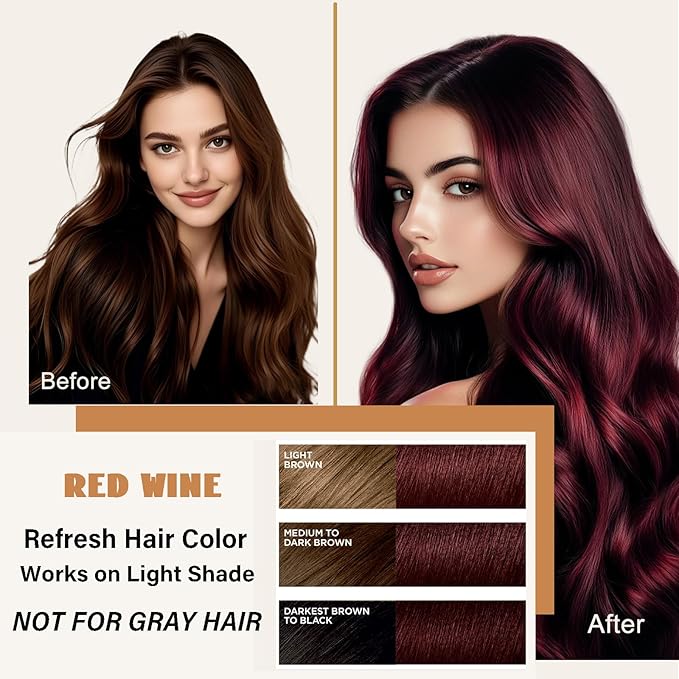 Red Hair Dye Shampoo 3 in 1, Semi-Permanent Burgundy Hair Dye, Works in Minutes, Instant Hair Color Shampoo for Women Men, Champu Para Pintar el Pelo, Champu Para Canas, Easy to Use 16.90 Fl Oz