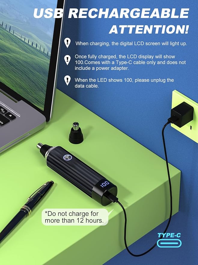 LED Display Ear and Nose Hair Trimmer Clipper for Men Women,2025 Rechargeable 2 in 1 Professional Painless Eyebrow & Facial Hair Trimmer with Powerful Motor