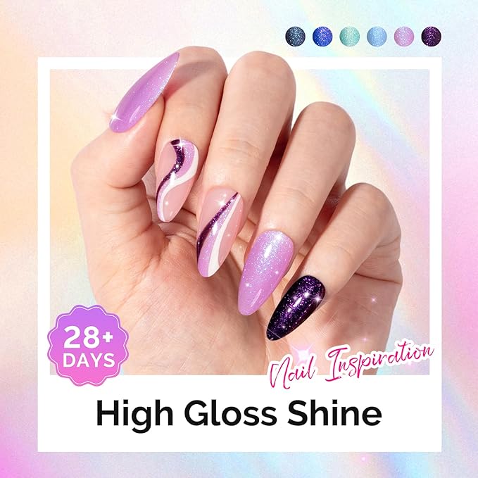 MelodySusie 7.5ML Glitter Gel Nail Polish Set, 6 Colors Chameleon Sparkle Gel Polish Kit Aurora Blue Purple Green Shimmer Gel Polish Gifts for Women Nail Art Manicure Salon DIY Nail Design at Home