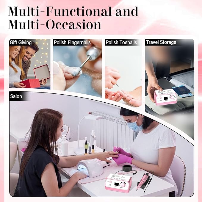 Nail Drill Professional 35000RPM Drils Nail Electric Nail File Nails Drill with 100pcs Sanding Bands and Nail Drill Bits for Acrylic, Gel Nail Manicure & Pedicure