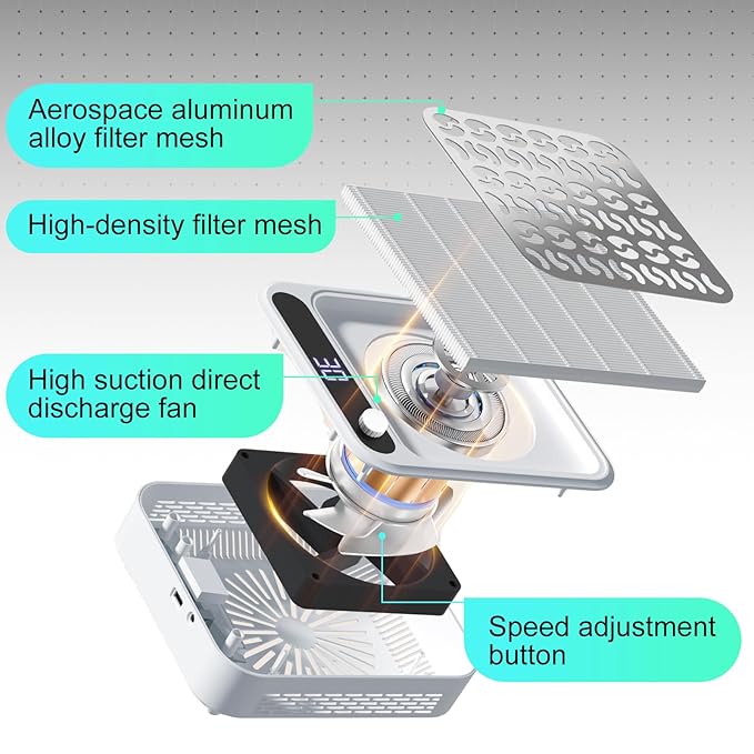 MEKK Professional Nail Dust Collector with Adjustable Speed Rotary,LCD Screen & Reusable Filter,48W Powerful Nail Fan Dust Collector，Acrylic Nails Tools for Manicure