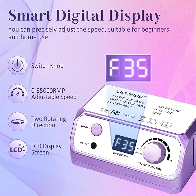 Electric Nail File Nail Drill Professional 35000RPM Nail Dril Electric E Filer for Nails with 100pcs Sanding Bands and Nail Drill Bits for Acrylic, Gel Nail Manicure & Pedicure