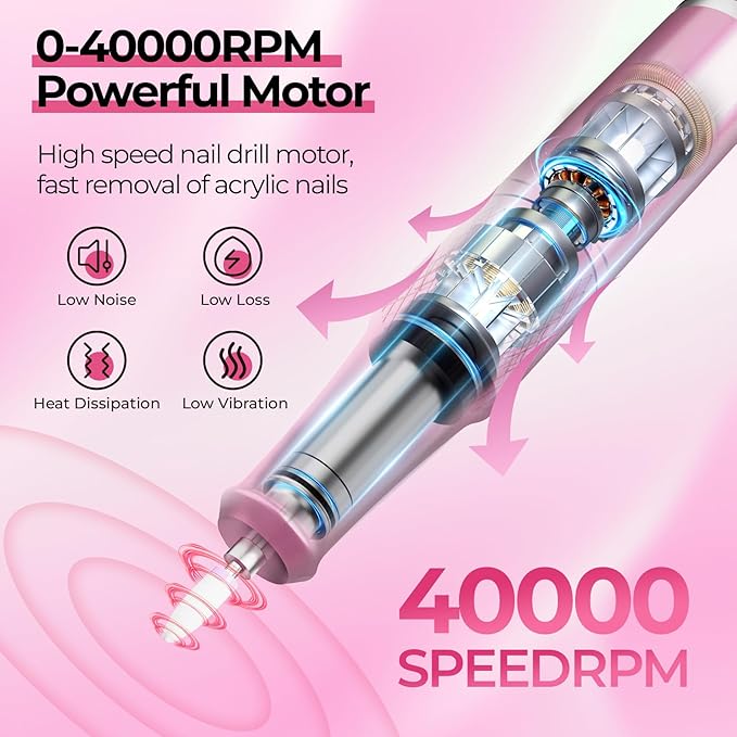 Electric Nail Drill Professional: 40000RPM Electric Nail File Kit Efile Nail Drill Machine with LCD Display for Acrylic Gel Nail, Manicure Pedicure Polishing Nail Grinder for Salon Home Use