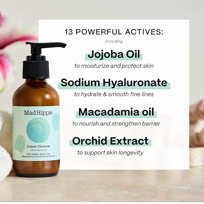 Mad Hippie Cream Cleanser 2-Pack – Gentle Formula with Hyaluronic Acid, Jojoba Oil & Green Tea, Skin Barrier Protection, 4 Oz Ea