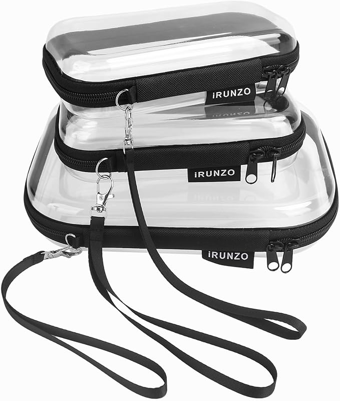 3 PCS Clear Hard Shell Zipper Case With Handle Strap，Clear Plastic Waterproof Cosmetic Makeup Bags Toiletry Pouches for Travel With Double Zipper，Kid's Toy Storage Organizer Bins Box