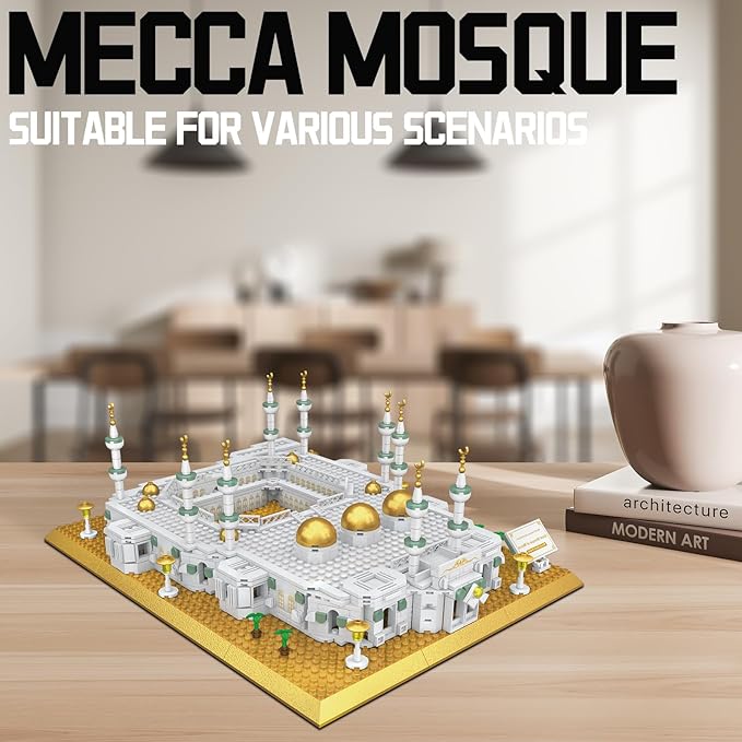 Mecca Mosque Building Model Mini Block Set (1255 Pieces) Muslims Islamic Gift, Famous Building Toy Children and Adult Eid al Fitr Gift