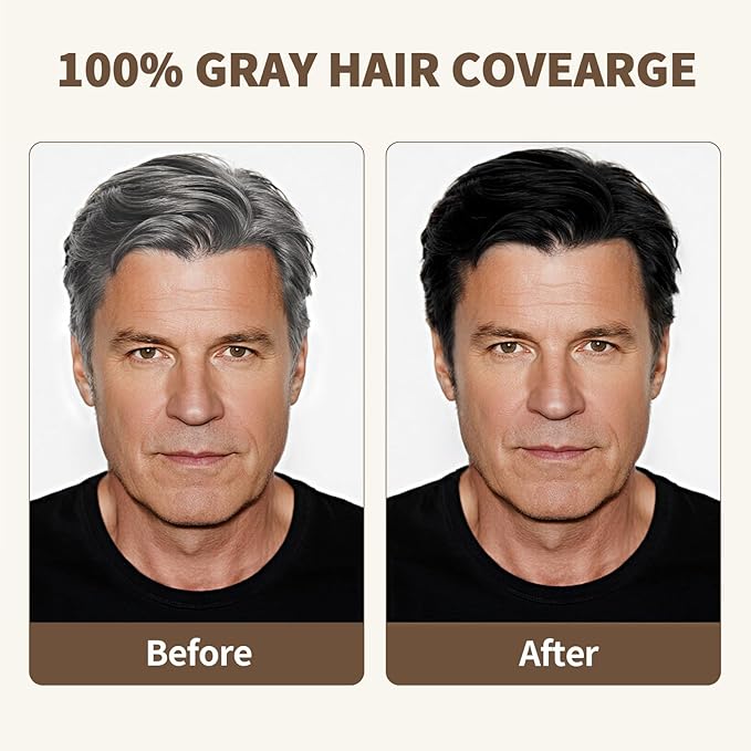 Jet Black Hair Dye Shampoo Ammonia-free & PPD-free, Gray Hair Coverage Natural Herbal 3 in 1 Hair Color Shampoo for Women Men
