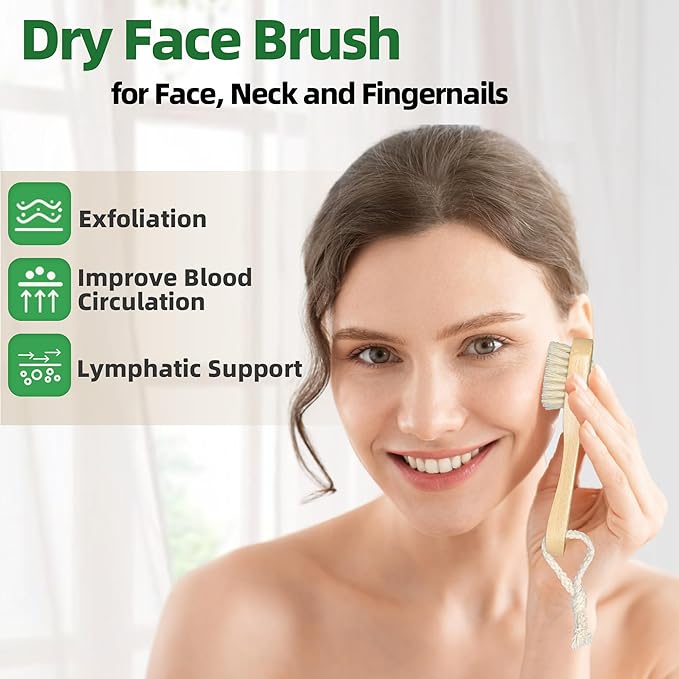 Premium Face Scrubber Set, Facial Cleansing Brush for Exfoliator, Natural Bristle Face Scrubber for Lymphatic Drainage, Unclog Pores, Sensitive Skin, Reduce Ance, Glowing, 2 Pack