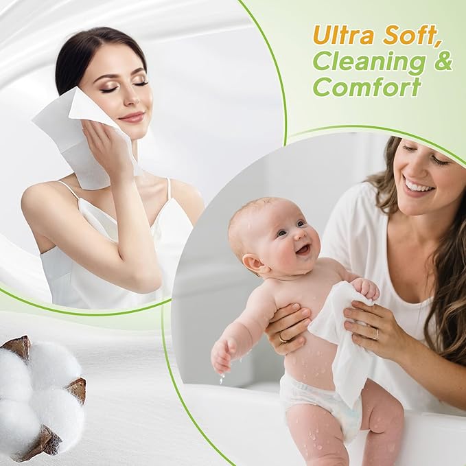 Classycoo 50 PCS Disposable Face Towel Travel Size, 100% Cotton Clean Towels Soft for Sensitive-Skin Facial Towelette Wipes, Odor-Free, Makeup Remover Cloths for Hand Dry Wipe, 7.87x7.87 IN