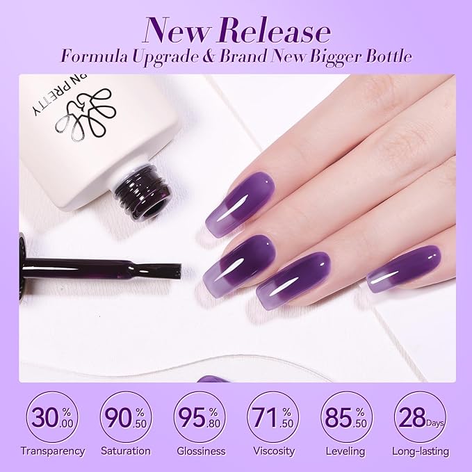 Born Pretty Ice Jelly Gel Nail Polish Jelly Purple Gel Nail Polish Sheer Transparent Purple Natural Translucent Hema-Free Soak Off Gel Polish Nail Art DIY 15ML