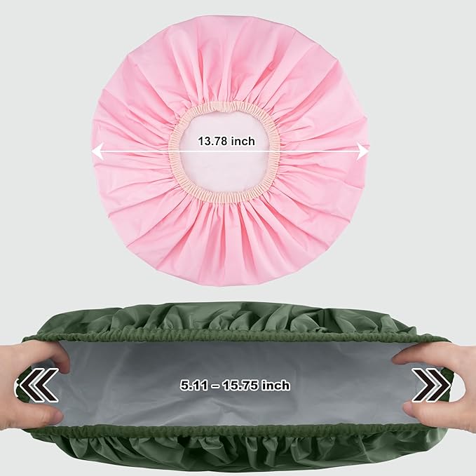 2 Pack Shower Caps for Women, Reusable Waterproof Shower Cap with Elastic Band, Thickened Waterproof Fabric Shower Bonnet for Braids, Long Hair (Pink and Green)
