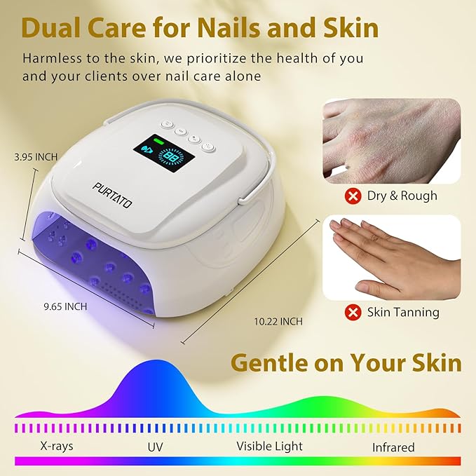 126W Cordless Rechargeable UV LED Nail Lamp with Large Space, Handle and Foot Rest, Fast Curing Gel Nail Dryer with 4 Timers for Salon and Home (White)