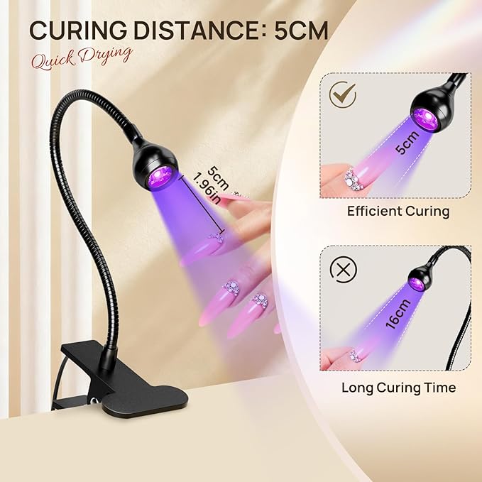 AORAEM UV LED Nail Lamp, Quick Drying UV Light for Gel Nails Foot Control LED Nail Cure Lamp, Flash Cure Light with Black Gooseneck and Clamp for Gel Nails