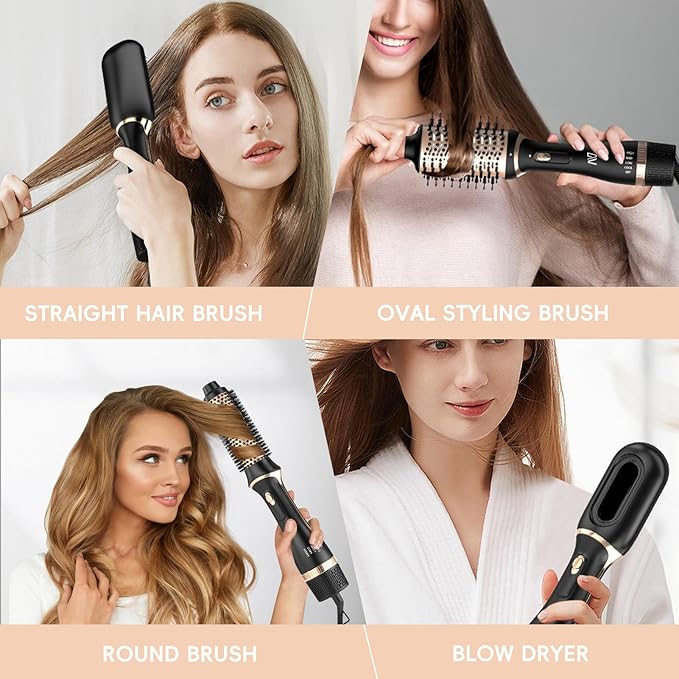 Hair Dryer Brush Set, Multifunctional Hot Air Brush for Salon Blowouts, Negative Ion Technology & Quick Drying, Shiny and Less Frizz, Champagne Gold