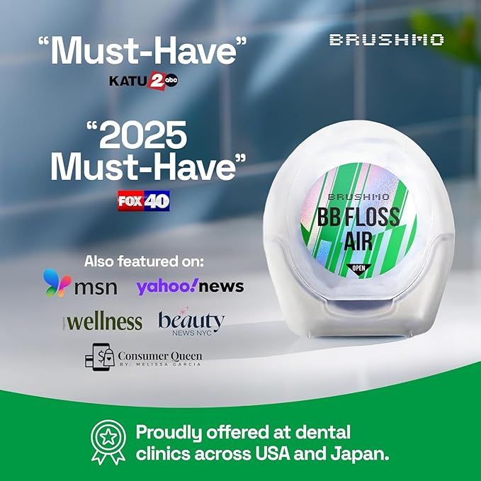 Brushmo Black Floss Air (BB Floss Air) - Ultra Soft & Thin Expanding Gum-Friendly Soothing Mint Dental Floss, Natural Wax Helps Remove Plaque from Teeth, Dentist Designed PTFE & PFAS Free, 275 yd