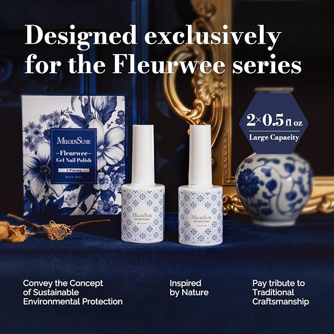 MelodySusie Fleurwee Plant Based Gel Nail Polish, 2 Pcs Hema Free Gel Polish Dark Indigo Blue and Gray Blue Nail Polish 21 Non Toxic Long Lasting Nail Art Salon DIY Manicure at Home Gift for Women