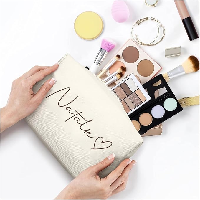 DayOfShe Personalized Name Makeup Bag Toiletry Bag for Bridesmaid Gifts Bridal Shower Wedding Gifts, Custom Cosmetic Bag for Best Friend Birthday Gifts