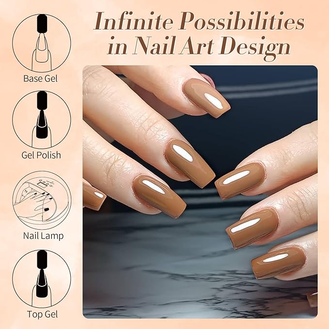 BORN PRETTY Brown Camel Gel Nail Polish Fall Winter Caramel Almond Brown Golor Gel Polish Soak Off Gel Polish Nail Art Design Manicure Salon DIY Home 15ML