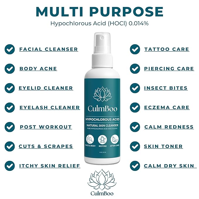 Hypochlorous Acid Spray for Face & Skin – HOCl Facial Toner & Hydrating Mist for Sensitive, Acne-Prone Skin – Soothing pH-Balanced Formula for Daily Refresh, Cleansing & Redness Support – 8 oz